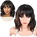 KRSI Women's Short Curly Synthetic Wigs With Air Bangs Natural Black/Brown Wigs for Black Women Heat Resistant Custom Cosplay Party Full Wigs 14inch