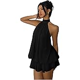 Verdusa Women's Chiffon Halter Drop Waist Wedding Guest Dresses Ruffle Summer Mini Dress Brunch Outfits