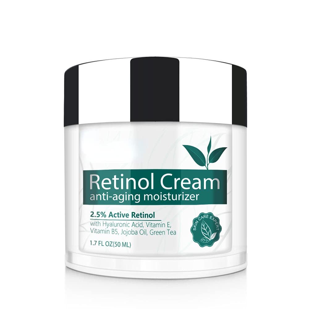 Retinol Cream – Moisturizer for Face 2.5% Retinol with Hyaluronic Acid Vitamin E Vitamin B5 Jojoba Oil Green Tea Shea Butter – Wrinkle Cream for Women and Men