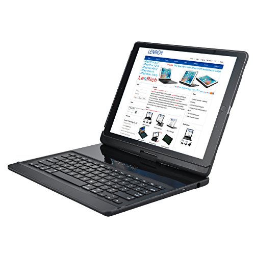 iPad pro 12.9 2017 and 2015 Keyboard case with pencil holder, Lenrich 360 Degree Rotatable ipad pro case with Wireless Bluetooth Keyboard stand for ipad pro 12.9 inch 2017 2nd Gen cover (Black)