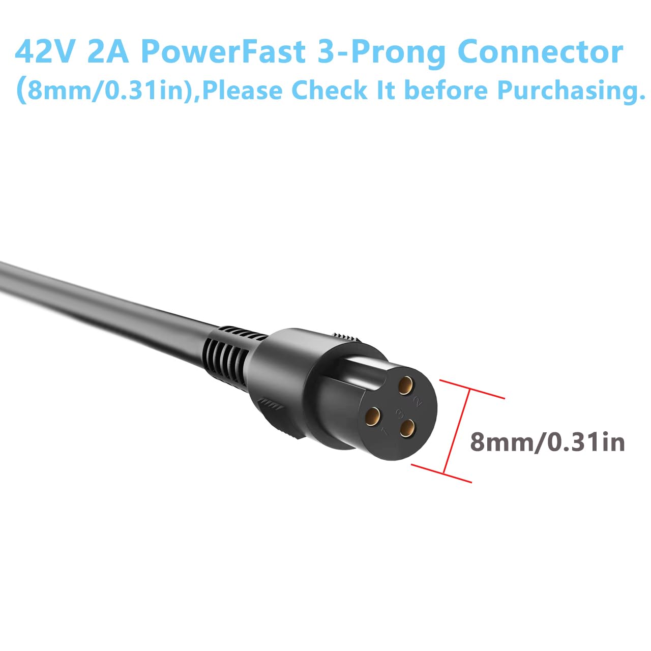 EWUNAX 42V 2A Power Adapter PowerFast 3-Prong Inline Connector for 36V Sports Mod,Pocket Mod Lithium Battery,Lithium Battery Power Charger.
