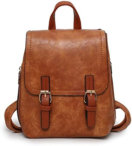 Women Leather Backpacks School Bags For Travel Rucksack Small Backpack Ladies Bagpack Brown Small 21x25x11CM