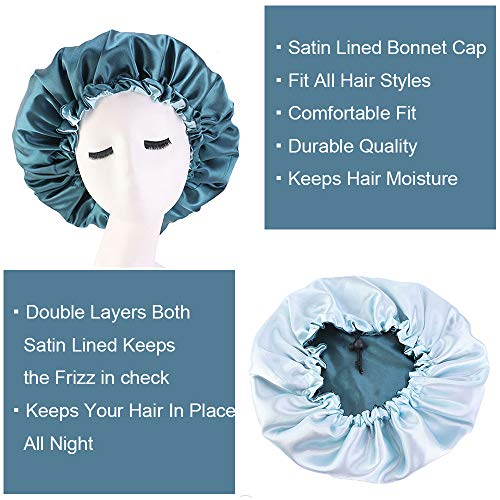 Cospack-Satin-Bonnet-Sleep-Bonnet-Cap-Extra-Large-Double-Layer-Reversible-Adjustable-Satin-Cap-for-Sleeping-Hair-Bonnet-GreenLgreen
