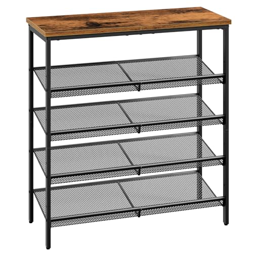 HOOBRO Shoe Rack, 5-Tier Shoe Rack, Shoe Cabinet, Adjustable Metal Mesh Shelf, Spacious Top, Holds 16–20 Pairs, for an Entrance, Corridor, Industrial use, Vintage Brown/Black, EBF12XJ01
