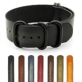 StrapsCo Distressed Vintage Style Leather G10 Nato Zulu Watch Strap w/ Black Rings