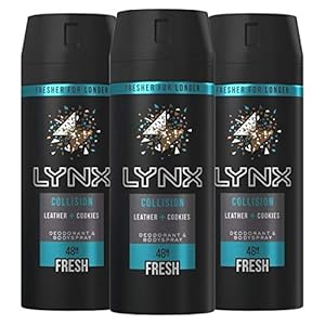 3 x 200ml Lynx Collision Leather + Cookies Body Spray For Men