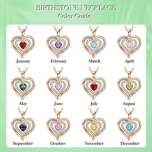 REDBEE NECKLACE FOR MOM 18K ROSE GOLD FILLED 925 STERLING SILVER BIRTHSTONE DIAMOND HEART PENDANT NECKLACE FOR WOMEN, JEWELRY FOR BIRTHDAY MOTHERS DAY FOR MOM VALENTINES DAY FOR WIFE GIFTS FOR HER I