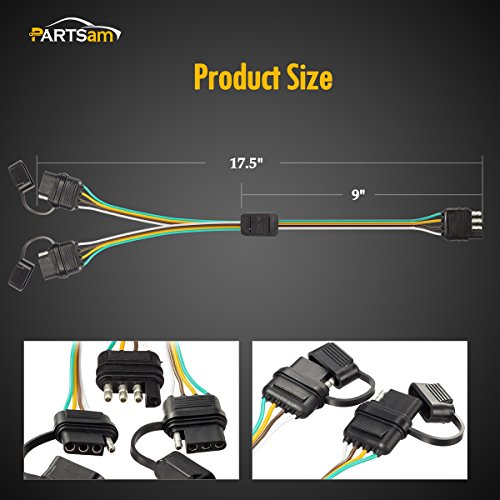 Partsam Universal 4 Way Flat Y Splitter Adapter 4 Pin Trailer Plug