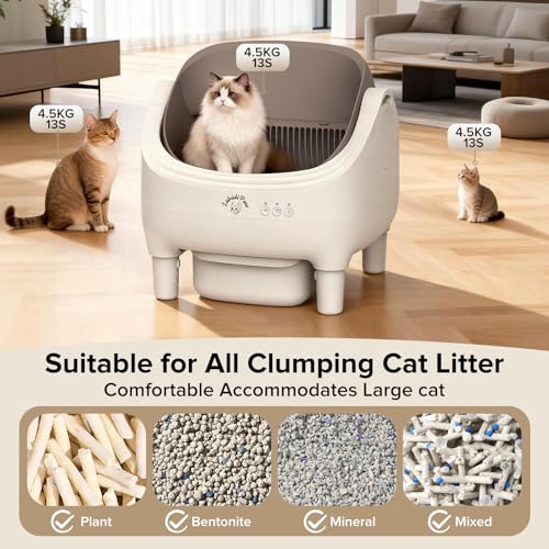 Lubadipaw Self-Cleaning Cat Litter, Cat Litter Tray, Self-Cleaning Litter, Leak-Proof/Pinching/Odour, App Control, Capacity 76L for Multiple Cats