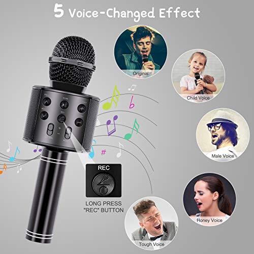 Wireless Bluetooth Karaoke Microphone for Kids Adults, Wrystte 5 in 1 Portable Handheld Karaoke Machine for 4-15 Year Old Girls Boys Birthday Xmas Party(Black)