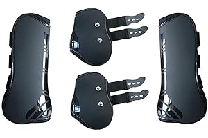 MAYiT Horse Tendon Boots (4 pcs - Front & Hind), PU Shell Tendon Fetlock Brace Guard Boots for Riding Shock Absorbing Jumping Competition Protection