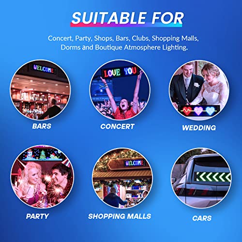 KJOY Bluetooth App Control LED Sign, 14.6\'\'x3.6\'\' Flexible USB 5V LED Car Signs Programmable LED Sign Custom Text Pattern Animation Scrolling LED Display for Car Store Party Bar hotel Concert