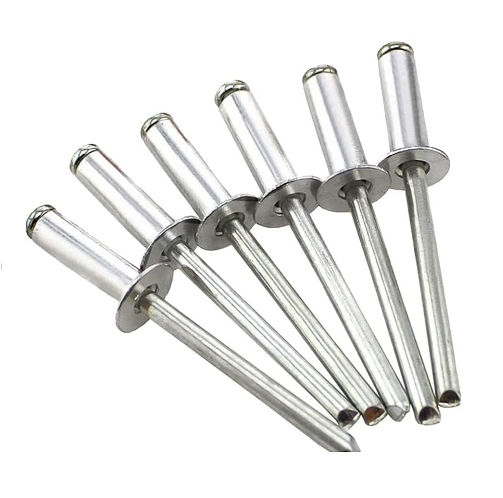 Merriway BH04094 Aluminium Alloy Pop Rivet with Large Flange - Pack of 50 Pieces, Grey, 4.0mm x 17 mm - 5/32 inch x 11/32 inch