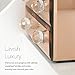 Beautify Mirrored Rose Gold Glass Jewelry Box with 4 Drawers, Glass Cleaning Cloth and Crystal Handles