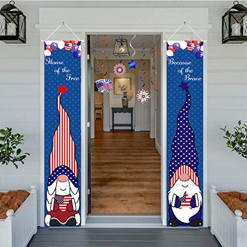 LAUJOY 4th of July Decoration Outdoor - Home of The Free&Because of The Brave Porch Banner American Patriotic Gnome Outdoor Decor for Independence Day, Memorial Day, Party Yard Gate 2Pcs