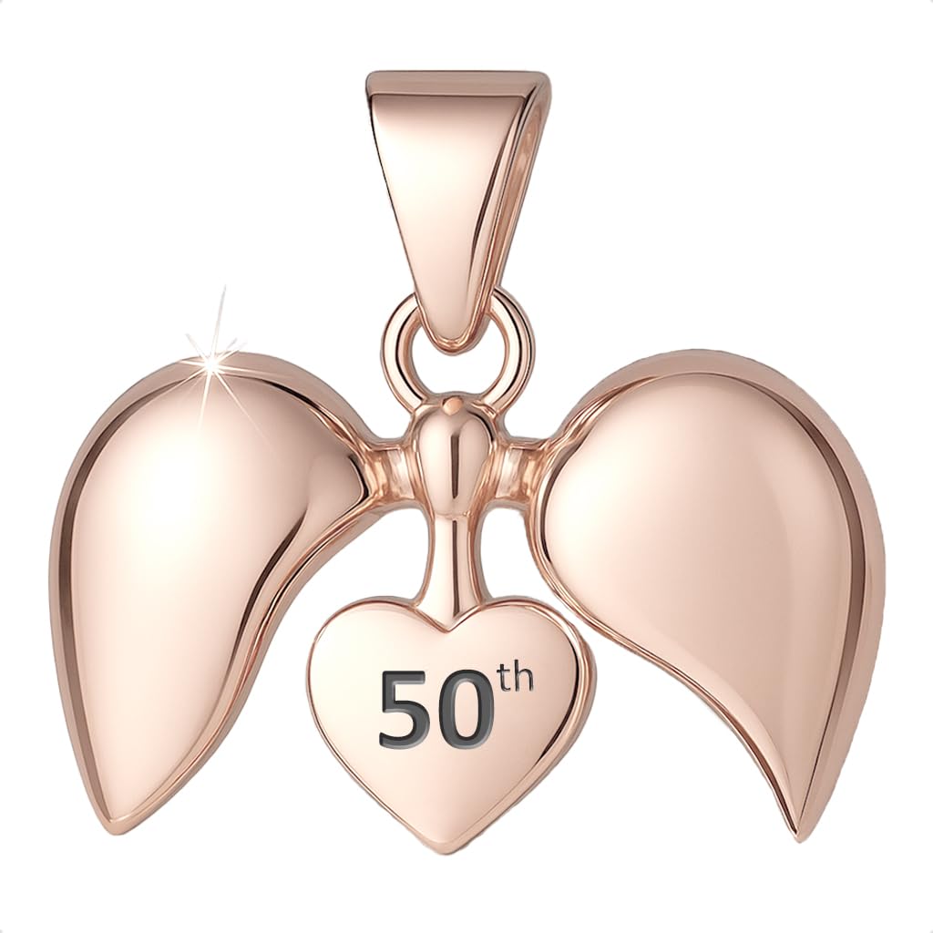 50th Love Heart Charm Bead Necklace Pendant 925 Sterling Silver with Rose Gold for Pandora Moments Women's Charms Bracelet - 50 Her Girls Women - Happy Birthday Gift Box