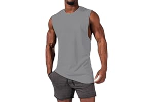 iudam Mens Workout Sleeveless Shirts Cotton Casual Tank Tops Muscle Gym Cut Off T-Shirts