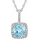 Sonia Jewels Solid 925 Sterling Silver 7mm Sky Blue Topaz and .015 Cttw Diamond Charm Pendant Chain Necklace 18" (15mm x 8.9mm)