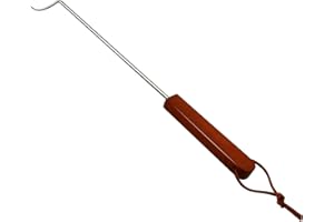 PEPKICN 18 Inches Food Flipper - Stainless Steel BBQ Meat Turner Hook with Wooden Handle (1 Pack Right-Handed)