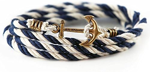 Matthew Viking Style Handmade Woven Cotton Rope Anchor Bracelet (Navy / White)