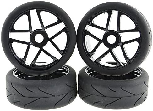 Rowiz 4pcs 1:8 Scale RC Tyre Tires Soft Rubber w/Arrow Pattern Plastic Wheels Black