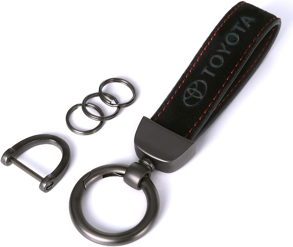 121Fruit Way Genuine Leather Car Logo Keychain Suit for Hatchback, Avalon, Camry, Prius,Avalon Corolla RAV4 Highlander Key Chain Keyring Family Present for Man and Woman,Black