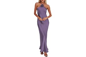 BYMOREL Summer Satin Halter Backless Maxi Dresses for Women 2025 Silk Sleeveless Formal Wedding Guest Long Dress