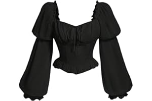 MakeMeChic Women's Renaissance Costume Pirate Corset Tops Puff Long Sleeve Ruched Bust Ruffled Peplum Peasant Blouse