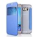 PASONOMI Galaxy S6 Case, [Smart Window View] Samsung Galaxy S6 Folio Wallet Case - Slim Flip Leather Case for Samsung Galaxy S6 Smartphone (Blue)