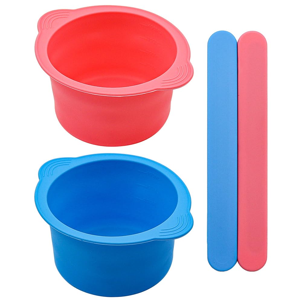 Namvo 2Pcs 16 Oz Silicone Warm Wax Pot Liner Non-Stick Wax Pot Silicone Bowl Replacement with 2pcs Silicone Spatulas for at Home or Beauty Shop to Melting Wax Hair Removal(Pink+Blue)