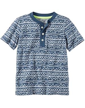 Boys Geometric Print Henley Tee, Blue