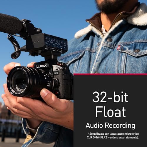 Lumix DC-GH7E Corpo Fotocamera Mirrorless Micro Quattro Terzi, 25,2MP, Video C4K/4K 4:2:2 60/50p, Phase Hybrid AF, Active IS, Audio Float 32-Bit, Mirino OLED, Monitor Angolo Libera, Nero
