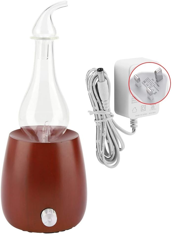 Essential Oil Diffuser Adjustable Aroma Diffuser Professional Grade Air Nebulizer Wood & Glass Aromatherapy Machine for Home Bedroom 110~240V(Brown)