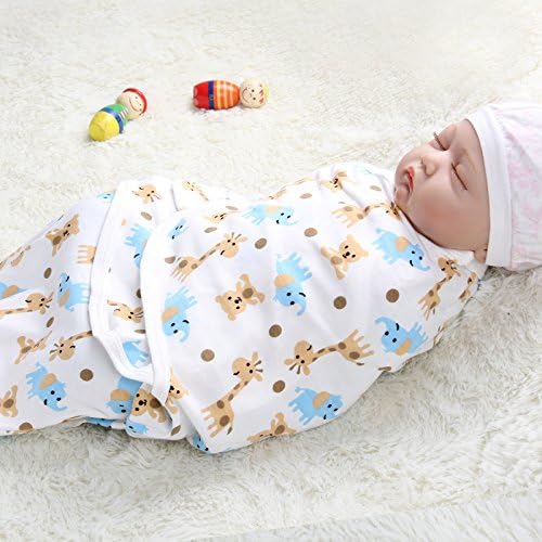 WICIHODOO 100 Percent Organic Cotton Original Baby Swaddle Blanket 1-PK,Elephants and giraffes,9-20 lbs
