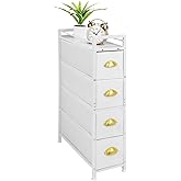 HAITRAL Narrow Dresser - 4 Drawers Fabric Storage Cabinet - Vertical Standing Storage Chest - Gaps Tower Organizer with Removable Drawers and Wooden top for Laundry, Living Room, Entryway (White)
