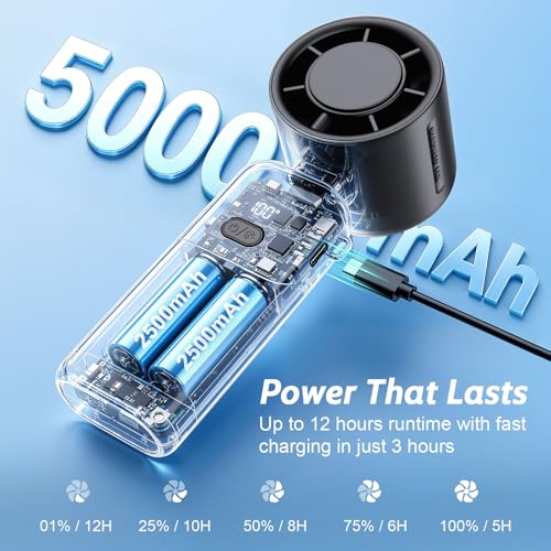 3-in-1.5000 mAh Portable Turbo Hand Fan with 100 Speed, 12 Hour Battery Life, LED Display, Small USB Turbo Fan, Pocket Fan for Outdoor Office