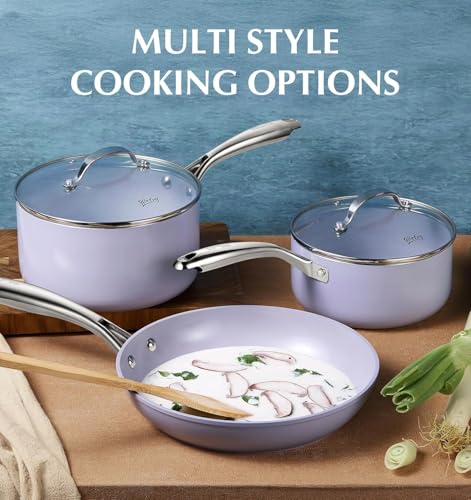 KOCH SYSTEME CS 26 cm Nonstick Frying Pan with Lid, 10 Inch Frying Pan with Ceramic Coating, Nonstick Skillet with Lid, Oven Safe, Induction Compatible, Dishwasher Safe, Gradient Purple