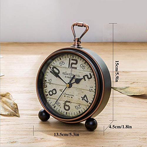 Justup Retro Table Clock, Non-Ticking Beside Table Desk Alarm Clock Vintage European Style Desk Shelf Mantle Clock Silent Metal Battery Operated Kids Bedroom Living Room (A) - Thumbnail 2
