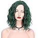 ENTRANCED STYLES Synthetic Wigs for Women Green Color Bob Curly Wig with Side Parting Heat Resistant Fiber Womens Wig for Cosplay,Party&Daily Use Costume Wig