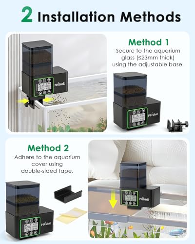 Petbank Automatic Fish Feeder for Aquarium, 230/510ML Adjustable Timer Fish Feeder Dispenser with 0.1-2g Precision Feeding, Feed Cleaning & Shortage Alert,Moisture-Proof, LCD Display,USB Rechargeable