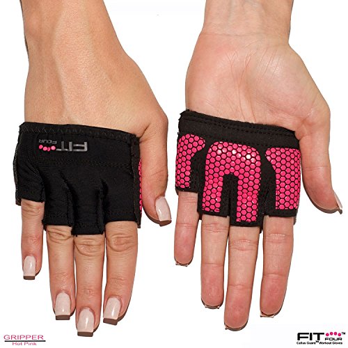 The Gripper Glove | Fit Four Callus Guard Fitness Gloves for WODs, Weightlifting & Cross Training Athletes - Enhanced Silicone Grip Palm (Hot Pink, X-Small)