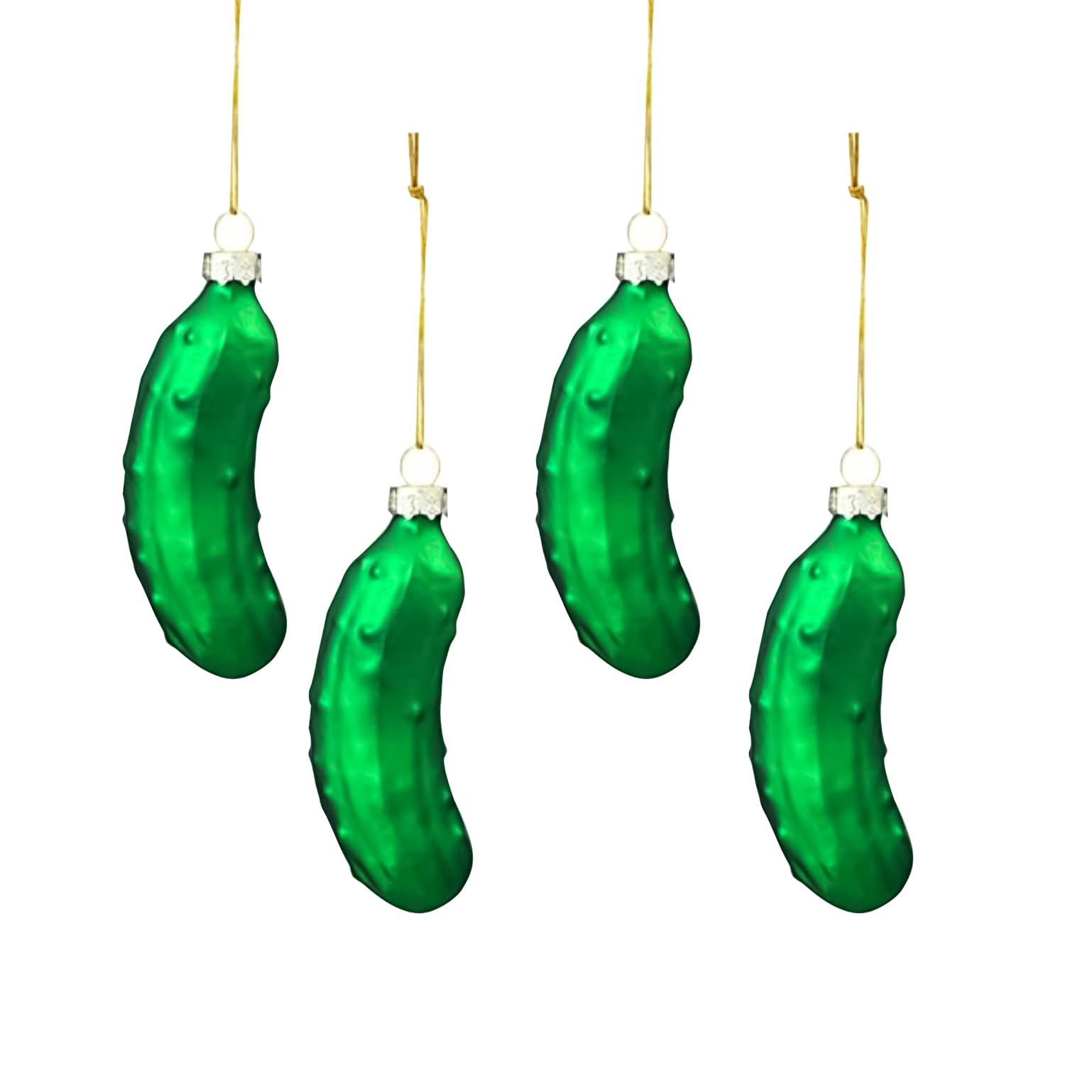 HAICN 4Pieces Christmas Pickle Ornaments Pickle Ornaments with Rope Green Pickle Theme Hanging Decoration for Christmas Tree Tradition Decor Supply