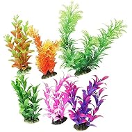 CNZ 6 Piece, Assorted Color Aquarium Plastic Plant Decoration with Ceramic Base