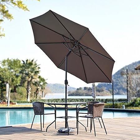 Amazon Com Snail 9 Feet Aluminum Patio Umbrella Sun Ray Protection Fade Resistant Outdoor Market Umbrella With Push Button Tilt 8 Ribs 4 Colors Chocolate Garden Outdoor