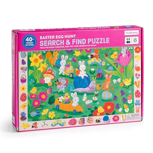 Mudpuppy Easter Egg Hunt — 64 Piece Search & Find Puzzle Featuring Adorable Spring Easter Scene and Over 40 Hidden Images to Find for Ages 4+