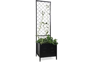 Zhongma 15.75 x 15.75 x 55 in Raised Garden Bed with Trellis,Heavy Duty Plant Box for Climbing Plants with Drainage Hole, Metal Lattice Planter Gardon Box with Inner Fabric Liners.