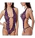 Women Lingerie Sexy Lace Teddy Deep V Halter Babydoll Bodysuit (XX-Large, Purple)