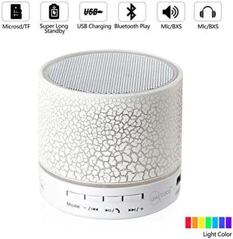 Leacoco Mini Wireless Portable Bluetooth Speaker With LED and Build-in Mic Support AUX TF for iPhone iPod and Android System Equipment Etc. (White)