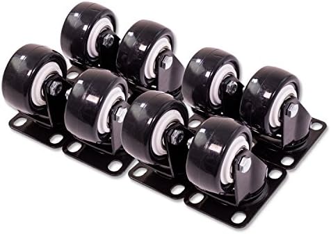 Caster Wheels Rubber Base Swivel Top Plate & Bearing Heavy Duty Pack Set of 8 EZE 2 Inch Black Caster Wheels