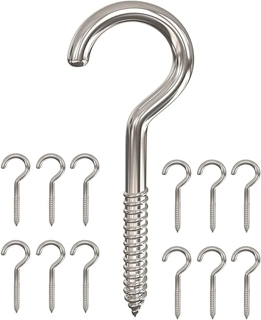ATB-Foger Pack of 12 Ceiling Hooks, Stainless Steel, Heavy Hook Screw, Large Hooks for Screwing Suitable for Home, Office and Outdoor Use, Self-Tapping Screws, M6 x 88 mm